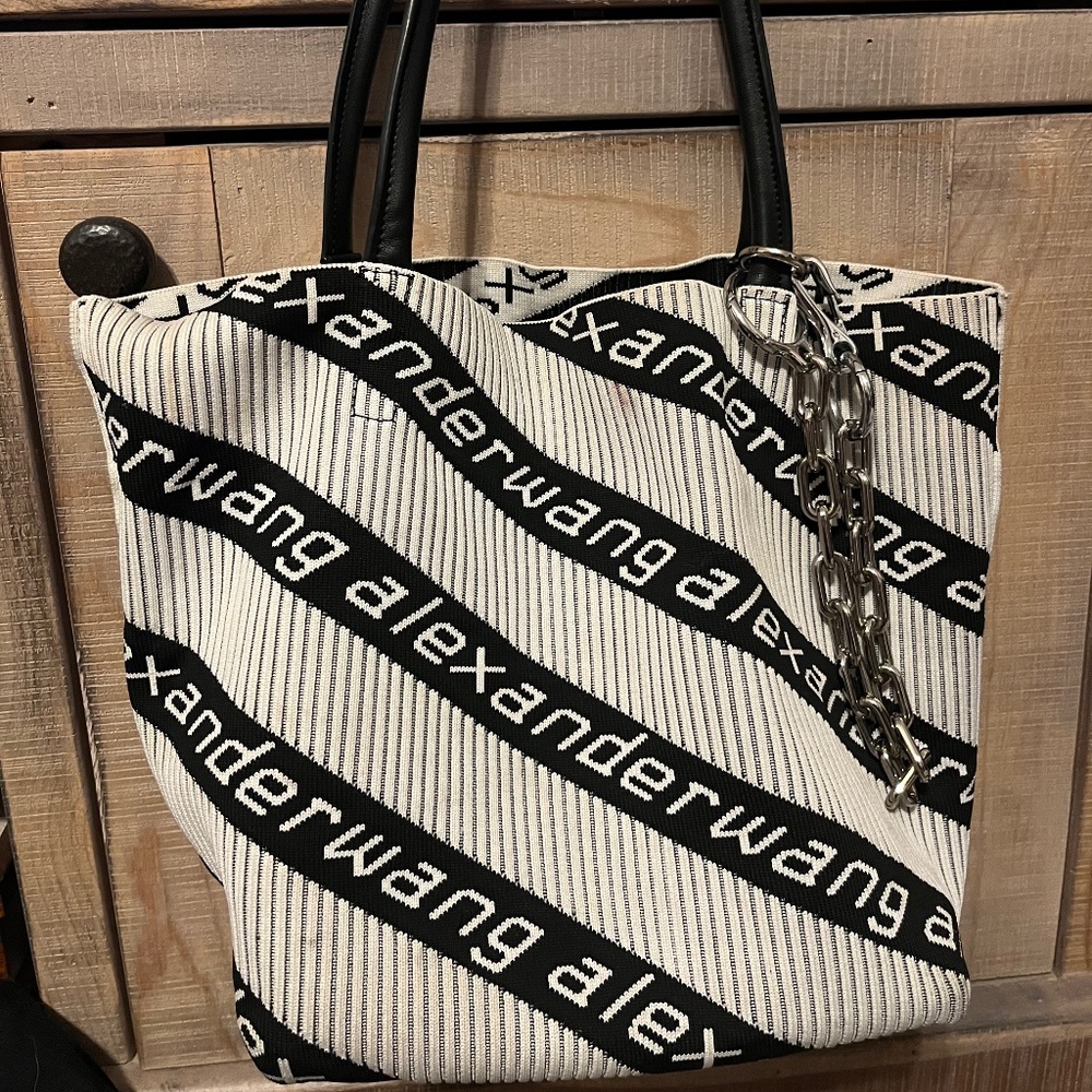 Alexander Wang Black and White Logo Jacquard Tote